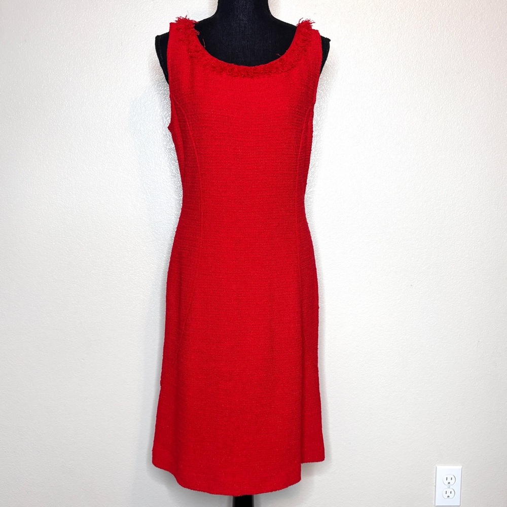 St.‎ John Couture Red Sleeveless Sheath Midi Knit Dress Size 10